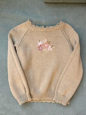 Jamie Kay Beige Floral Embroidered toddler knit Sweater